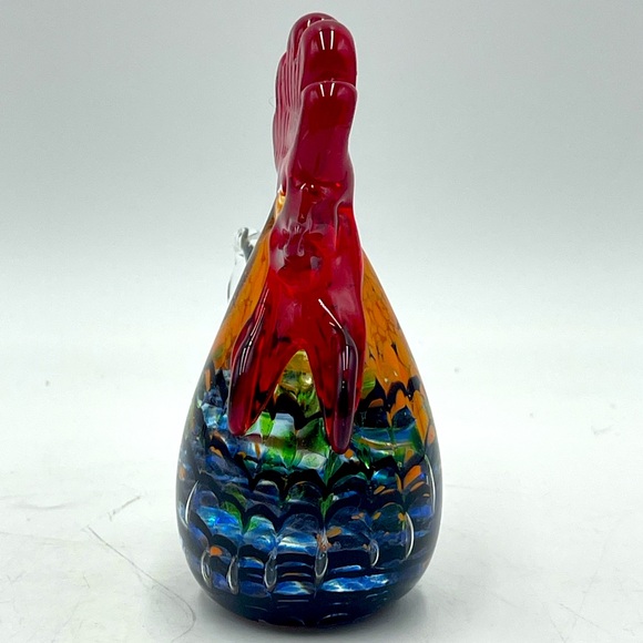 Gorgeous Designs: Handblown Multi Colored Art Glass Rooster Paperweight Figurine - Picture 7 of 16
